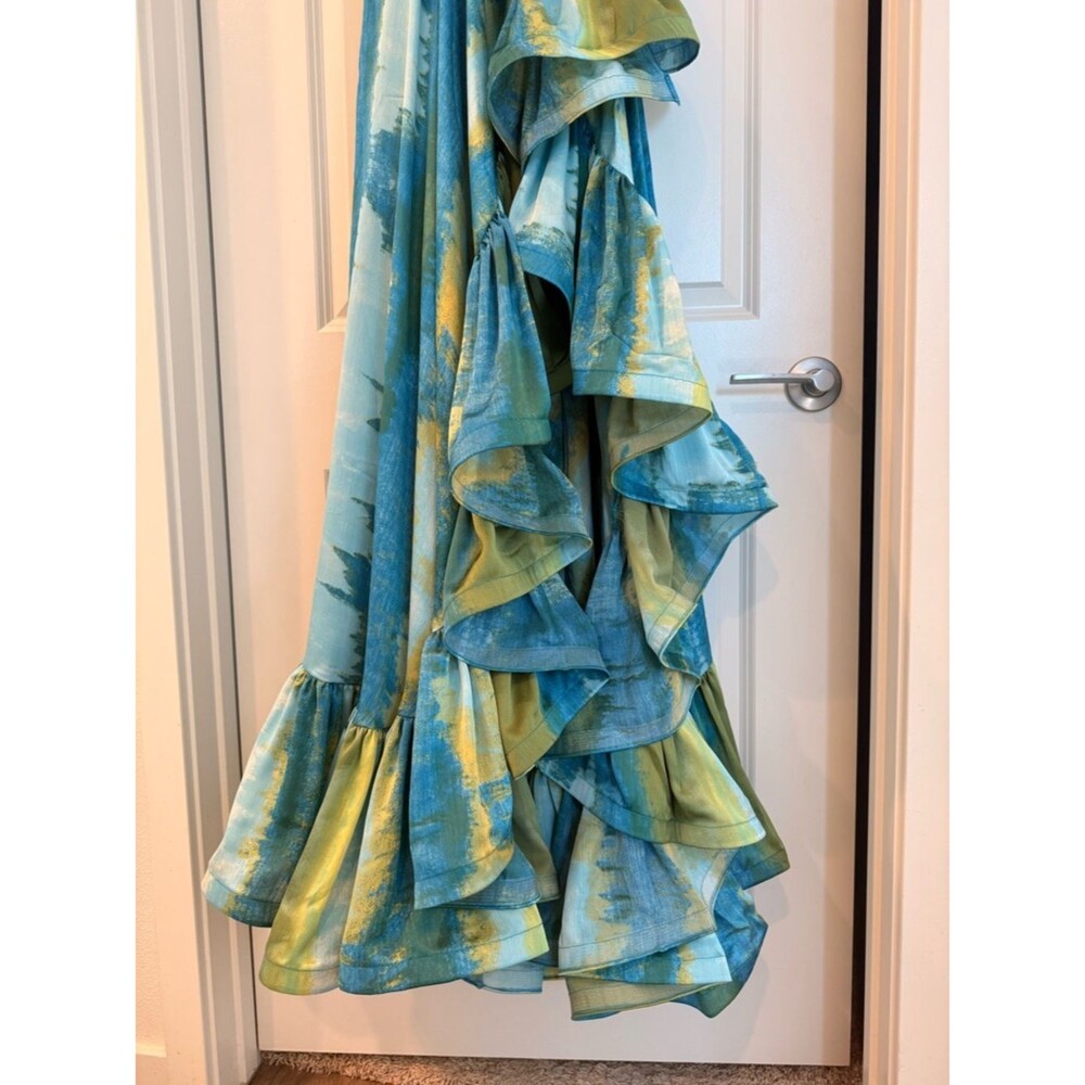 Bronx Banco Palma Coastal Gown Teal & Lime Halter High-Low Ruffle Maxi Dress - Picture 11 of 16